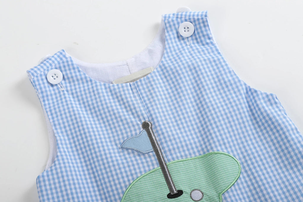 Blue Gingham Golf Hole Shortall - Lil Cactus