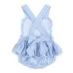 Blue Gingham Goose Lace Bow Ruffle Romper - Lil Cactus