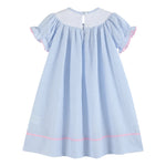 Blue Seersucker Bow Smocked Bishop Dress - Lil Cactus