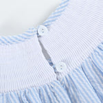 Blue Seersucker Bow Smocked Flutter Romper - Lil Cactus