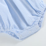 Blue Seersucker Bow Smocked Flutter Romper - Lil Cactus