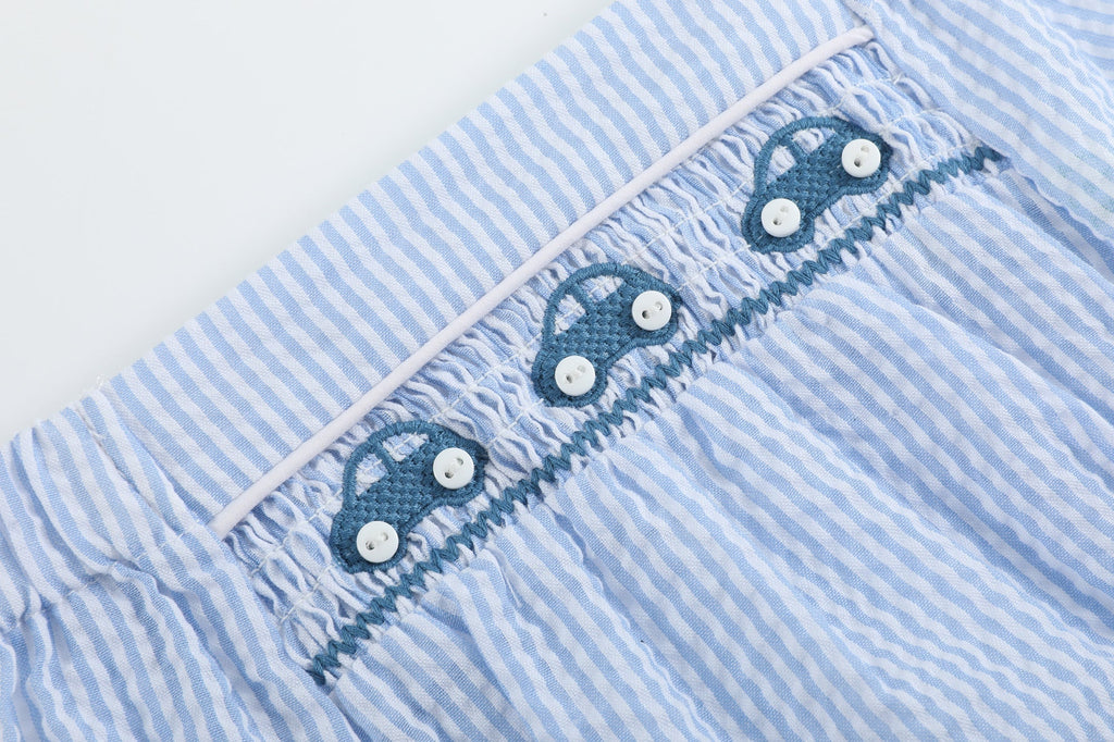 Blue Smocked Car Bloomers - Lil Cactus