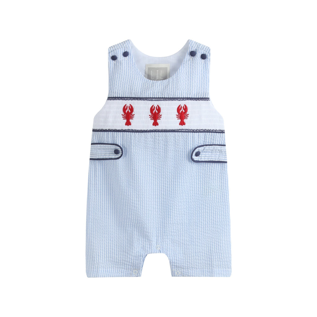 Blue Stripe Crawfish Smocked Shortalls - Lil Cactus