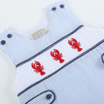 Blue Stripe Crawfish Smocked Shortalls - Lil Cactus
