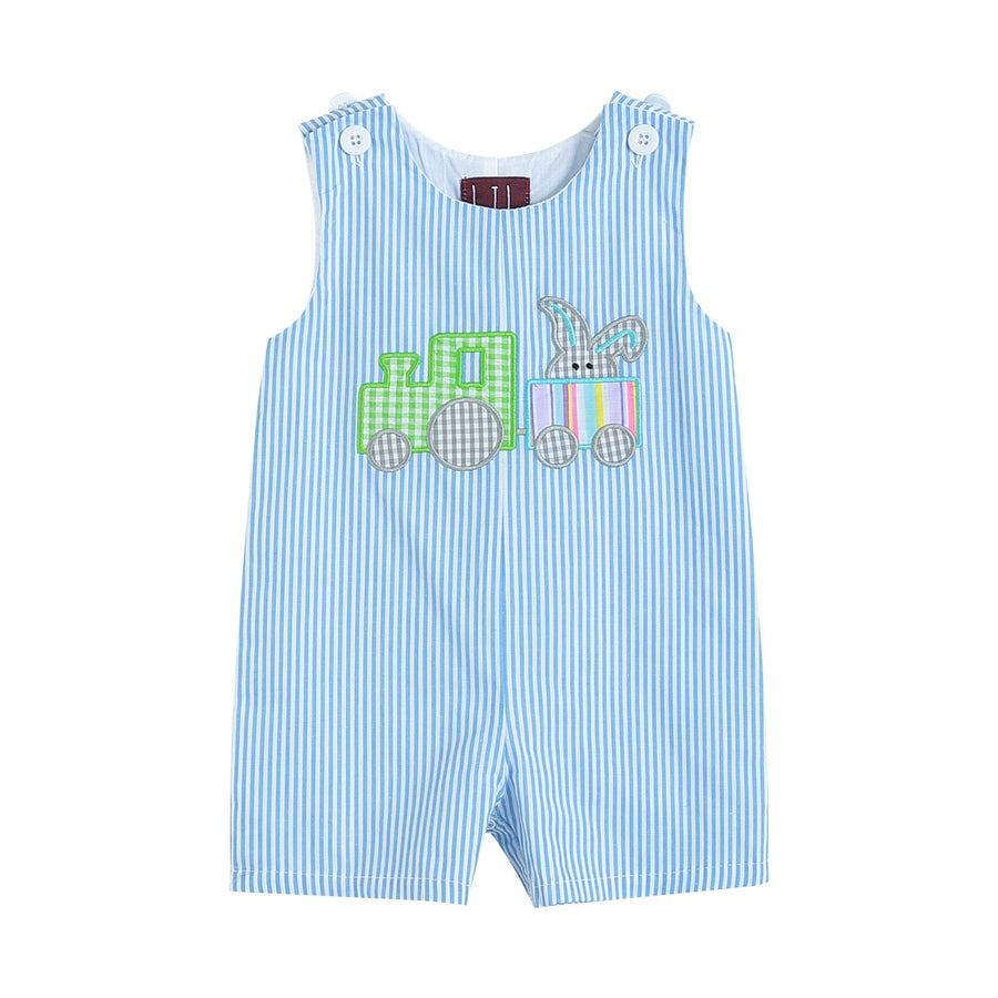Blue Striped Bunny Train Shortalls - Lil Cactus