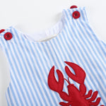 Blue Striped Crawfish Applique Shortalls - Lil Cactus