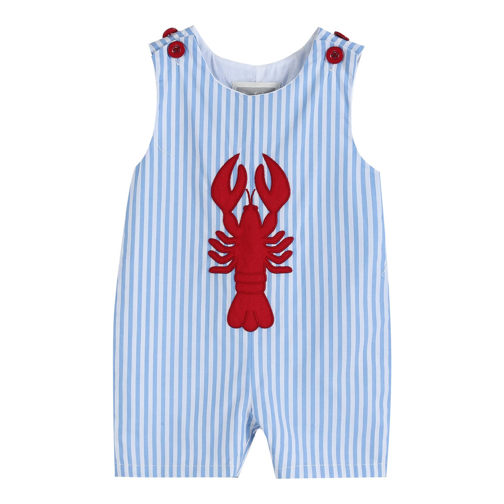 Blue Striped Crawfish Applique Shortalls - Lil Cactus