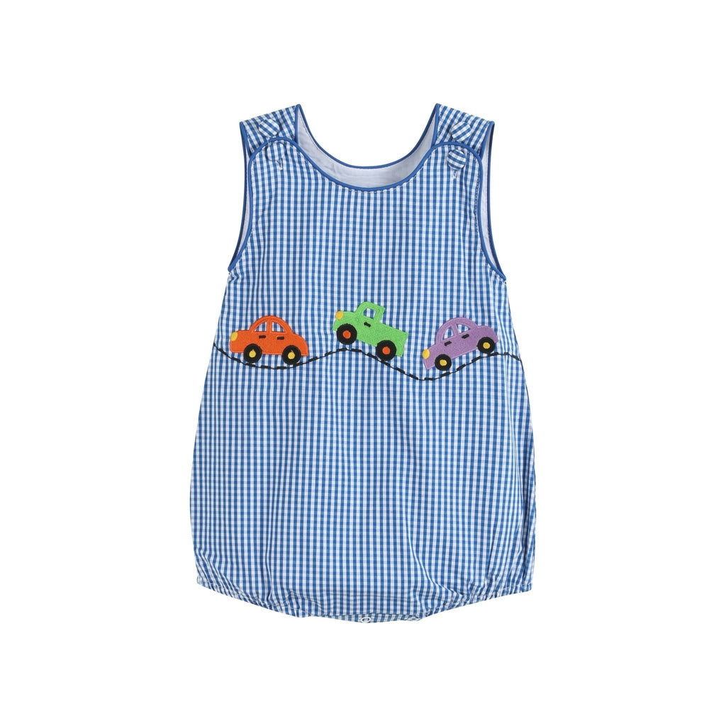 Dark Blue Gingham Car Romper - Lil Cactus