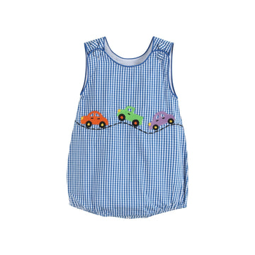 Dark Blue Gingham Car Romper - Lil Cactus