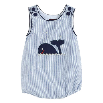 Dark Blue Seersucker Whale Bubble Bodysuit - Lil Cactus