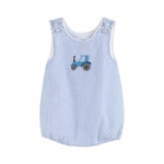 Dark Blue Tractor Seersucker Bubble Romper - Lil Cactus