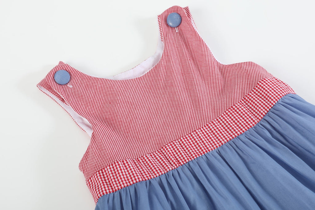 Denim Look and Red Gingham A - Line Dress - Lil Cactus