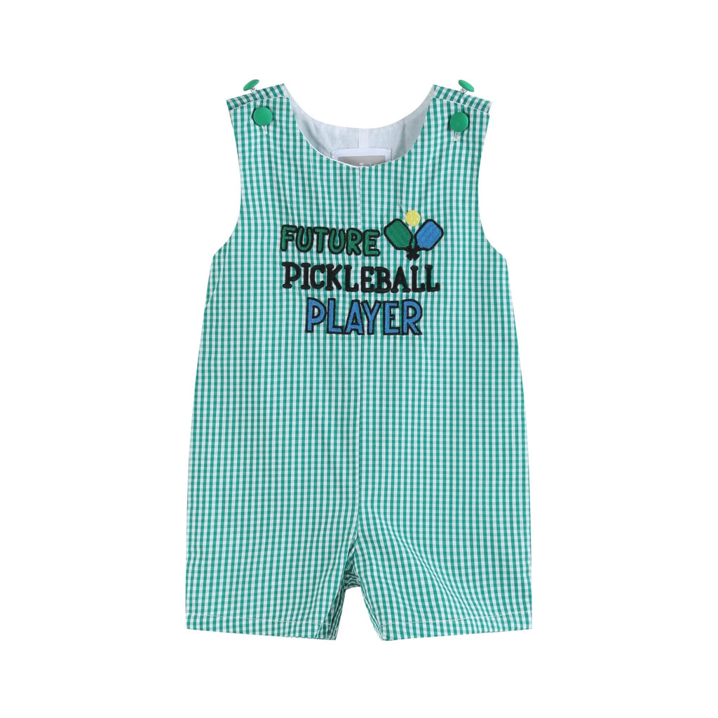 Future Pickleball Player Green Gingham Romper - Lil Cactus