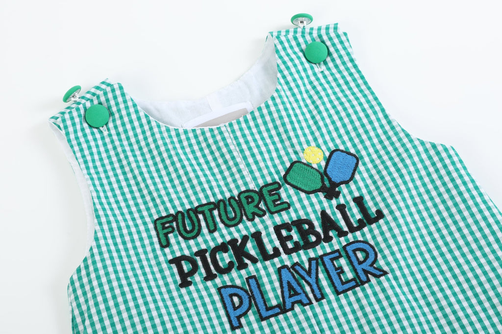 Future Pickleball Player Green Gingham Romper - Lil Cactus
