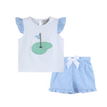 Girls Light Blue Gingham Golf Tee and Shorts 2pc Set - Lil Cactus