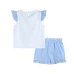 Girls Light Blue Gingham Golf Tee and Shorts 2pc Set - Lil Cactus