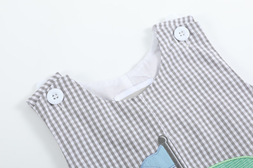 Gray Gingham Golf Shortalls - Lil Cactus