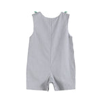 Gray Gingham Green Tractor Applique Shortalls - Lil Cactus
