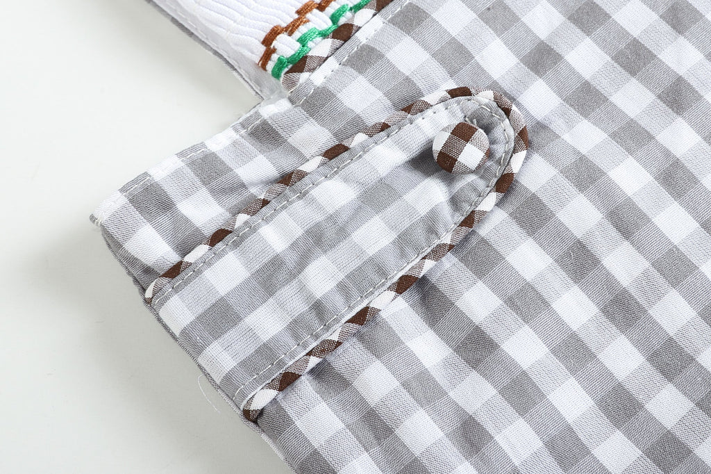 Gray Gingham Mallard Smocked Overalls - Lil Cactus