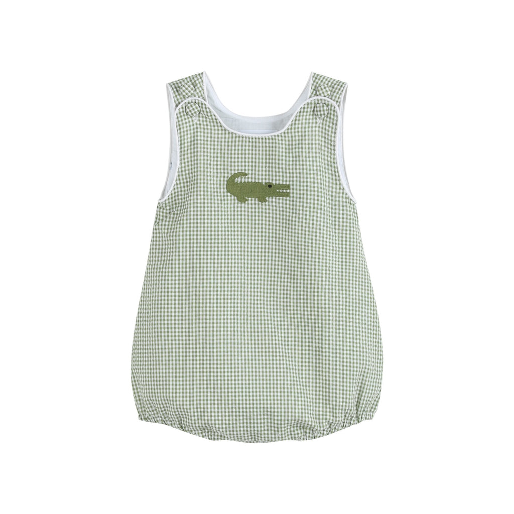 Green Gingham Alligator Bubble Romper - Lil Cactus