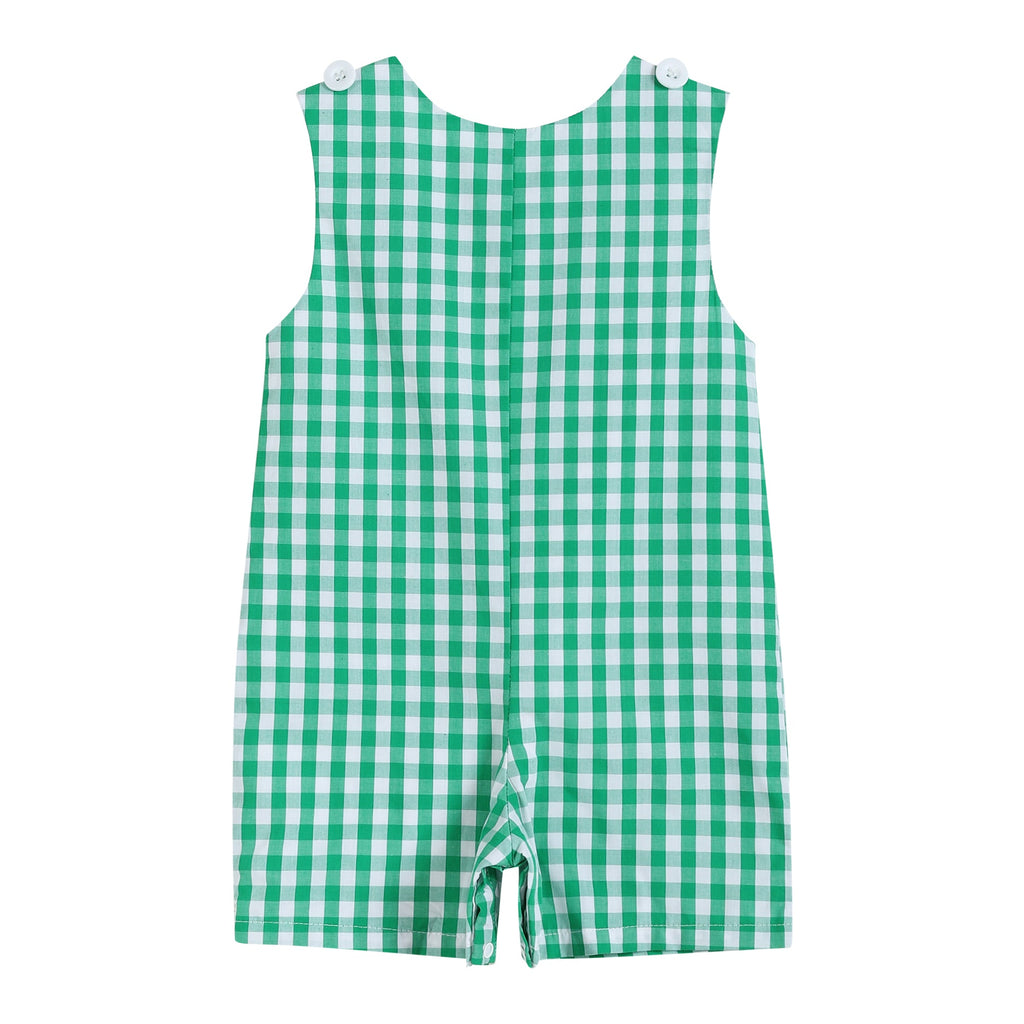 Green Gingham Watermelon Applique Overalls - Lil Cactus