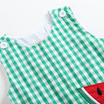 Green Gingham Watermelon Applique Overalls - Lil Cactus