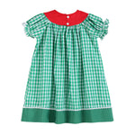 Green Gingham Watermelon Collar Bishop Dress - Lil Cactus