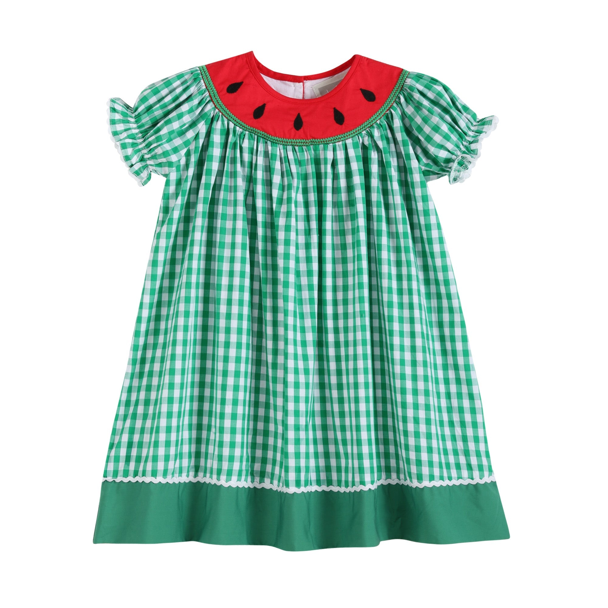 Lil Cactus Baby Dress Green Gingham Watermelon Collar Bishop Dress - 3-6M, Summer Outfit, Cotton Lil Cactus Baby Dress Green Gingham Watermelon Collar Bishop Dress - 3-6M, Summer Outfit, Cotton