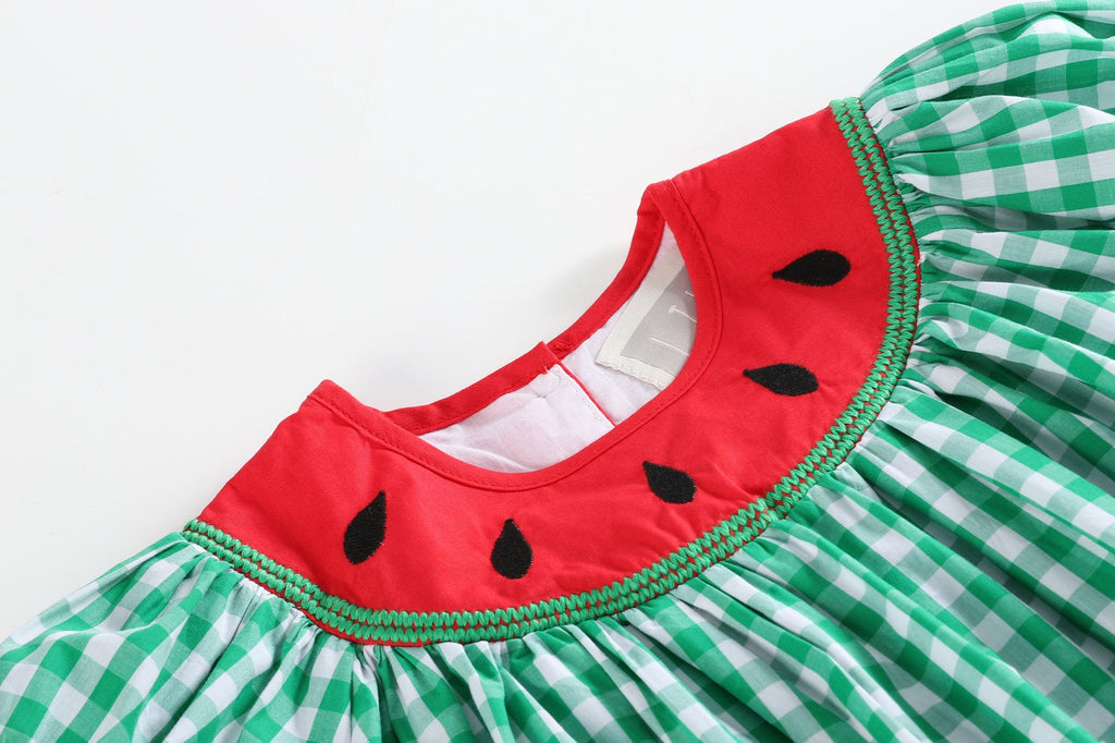 Green Gingham Watermelon Collar Bishop Dress - Lil Cactus