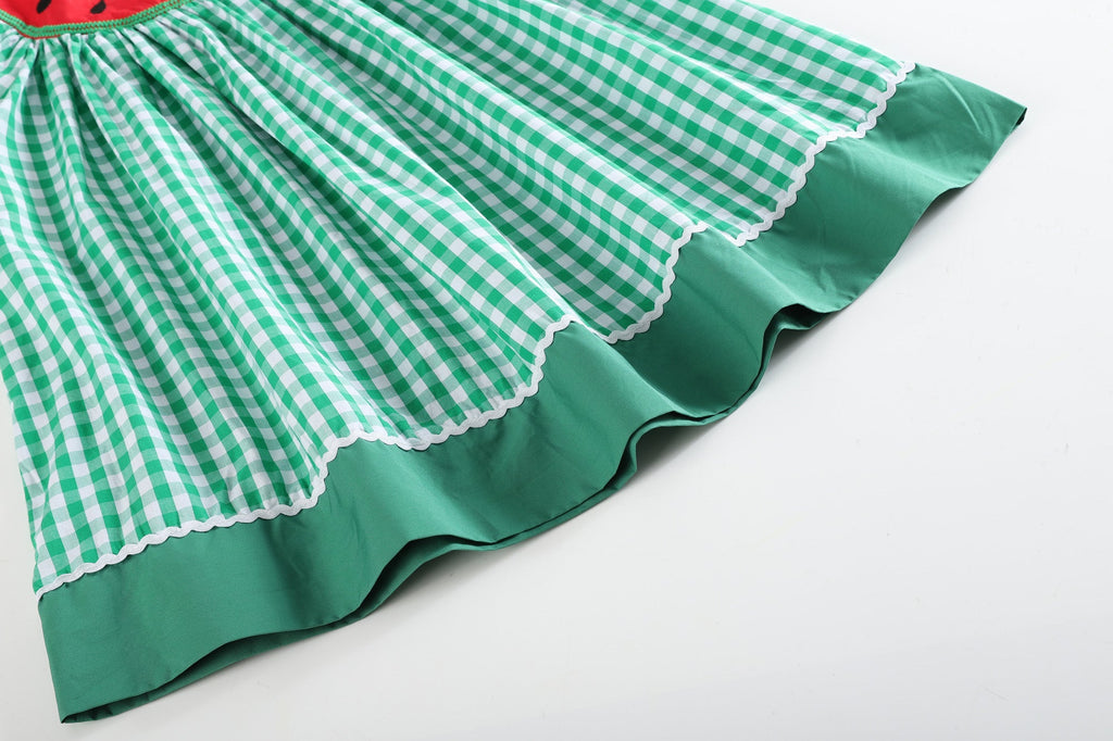 Green Gingham Watermelon Collar Bishop Dress - Lil Cactus