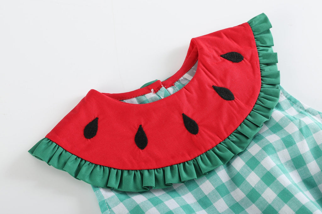 Green Gingham Watermelon Romper - Lil Cactus