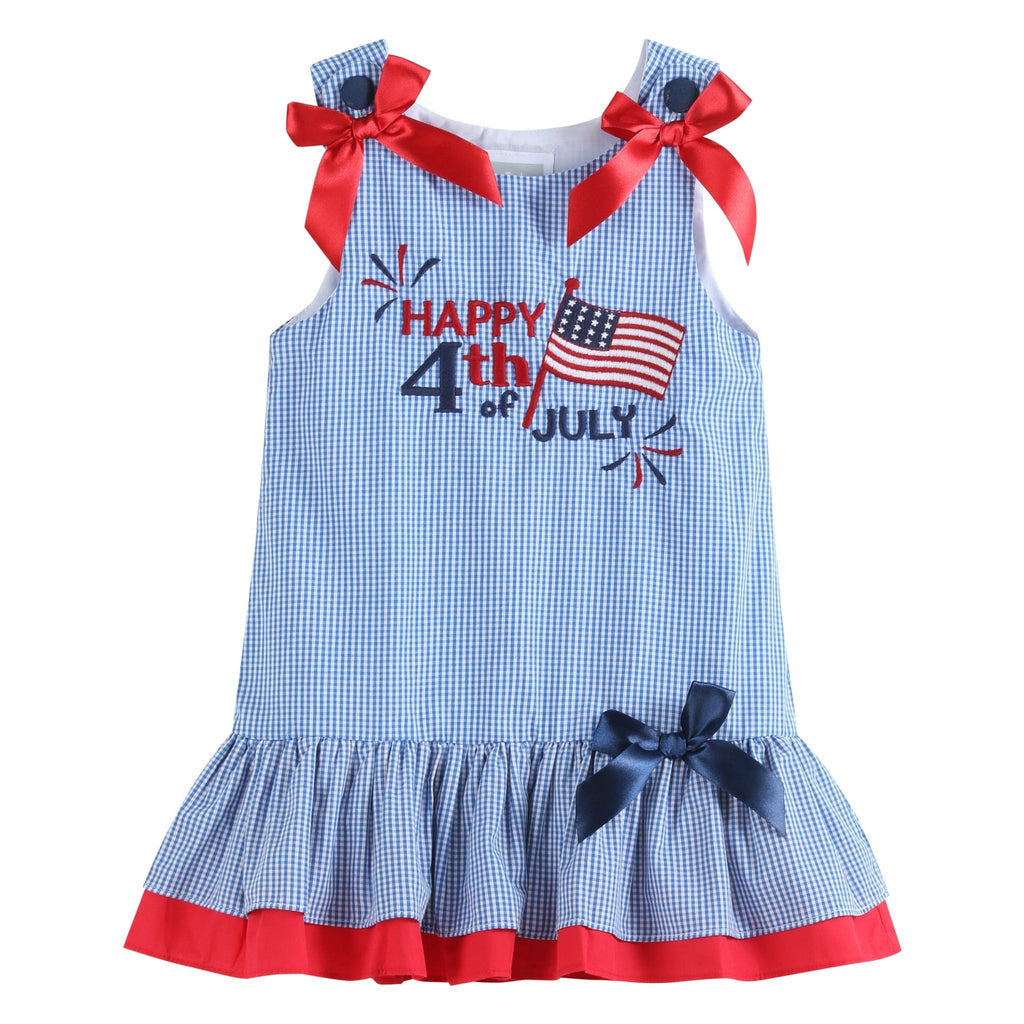 Happy 4th of July Blue Gingham Ruffle Dress - Lil Cactus