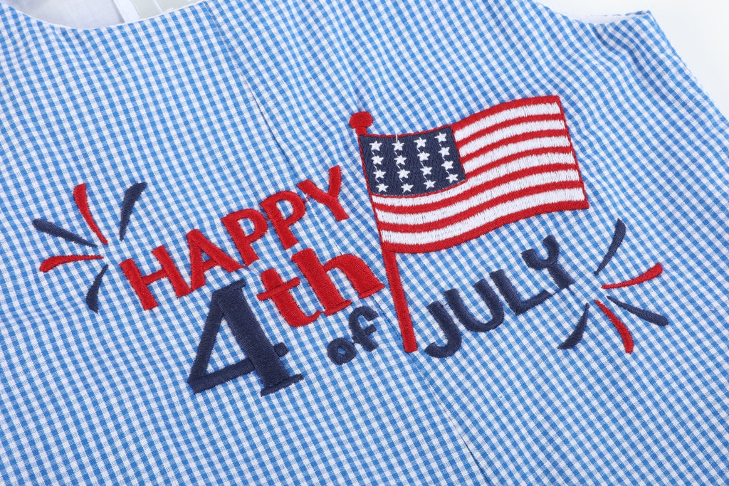 Happy 4th of July Blue Gingham Shortalls - Lil Cactus