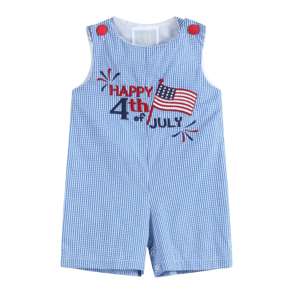 Happy 4th of July Blue Gingham Shortalls - Lil Cactus