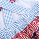 Light Blue and Red Gingham USA Flag Ruffle Romper - Lil Cactus