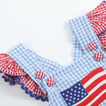 Light Blue and Red Gingham USA Flag Ruffle Romper - Lil Cactus