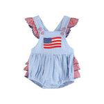 Light Blue and Red Gingham USA Flag Ruffle Romper - Lil Cactus
