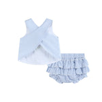 Light Blue Seersucker Turtle 2pc Bloomer Set - Lil Cactus