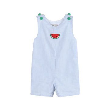 Light Blue Seersucker Watermelon Shortalls - Lil Cactus