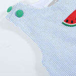 Light Blue Seersucker Watermelon Shortalls - Lil Cactus