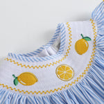 Light Blue Striped Lemons Smocked Ruffle Romper - Lil Cactus