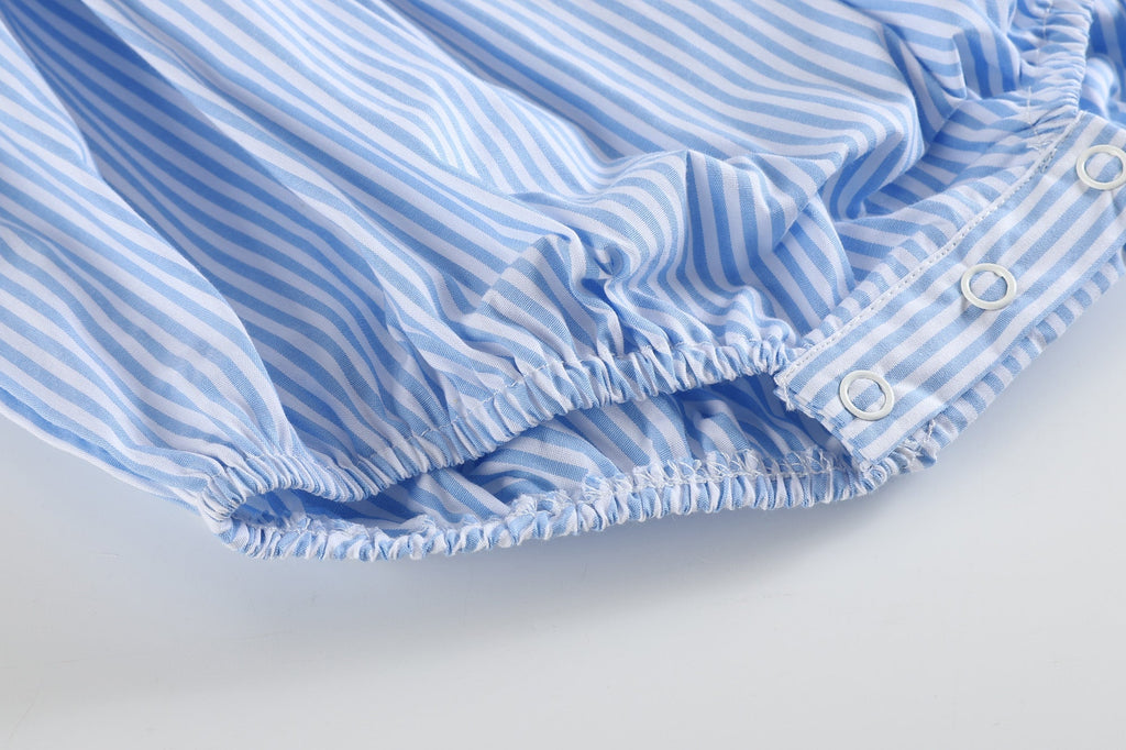 Light Blue Striped Lemons Smocked Ruffle Romper - Lil Cactus