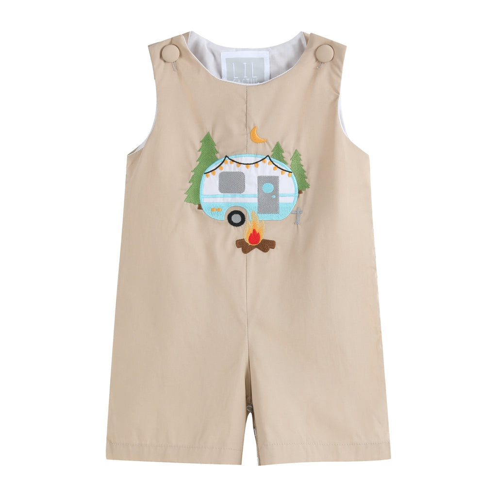 Light Brown Camping Applique Shortall - Lil Cactus