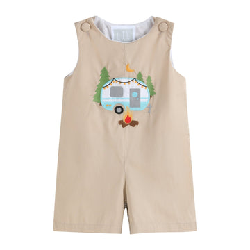 Light Brown Camping Applique Shortall - Lil Cactus