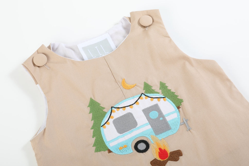 Light Brown Camping Applique Shortall - Lil Cactus