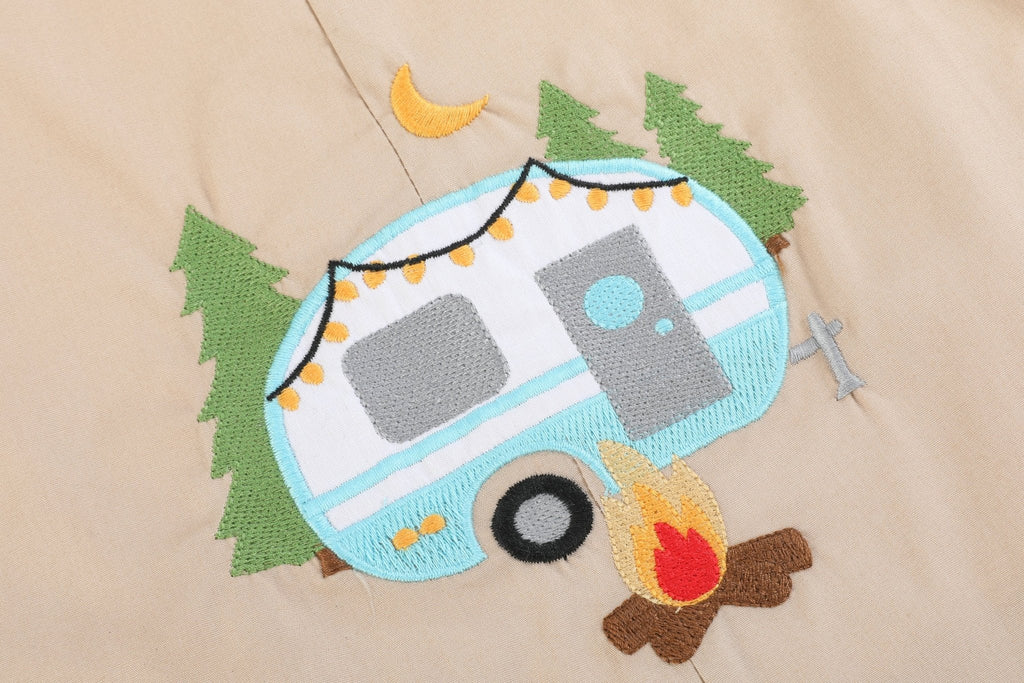 Light Brown Camping Applique Shortall - Lil Cactus
