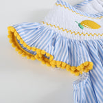 Light Bue Striped Lemons Smocked Bishop Dress - Lil Cactus