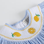 Light Bue Striped Lemons Smocked Bishop Dress - Lil Cactus