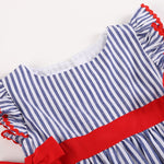 Navy Blue Stripe and Red Ruffle Bow Dress - Lil Cactus