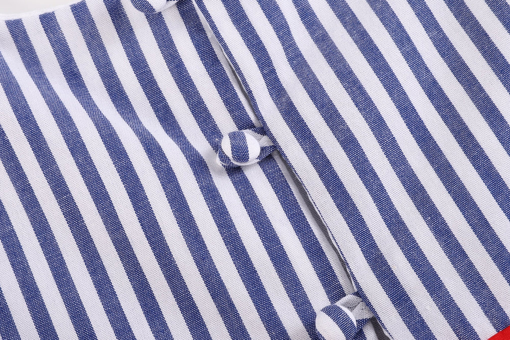 Navy Blue Stripe and Red Ruffle Bow Dress - Lil Cactus